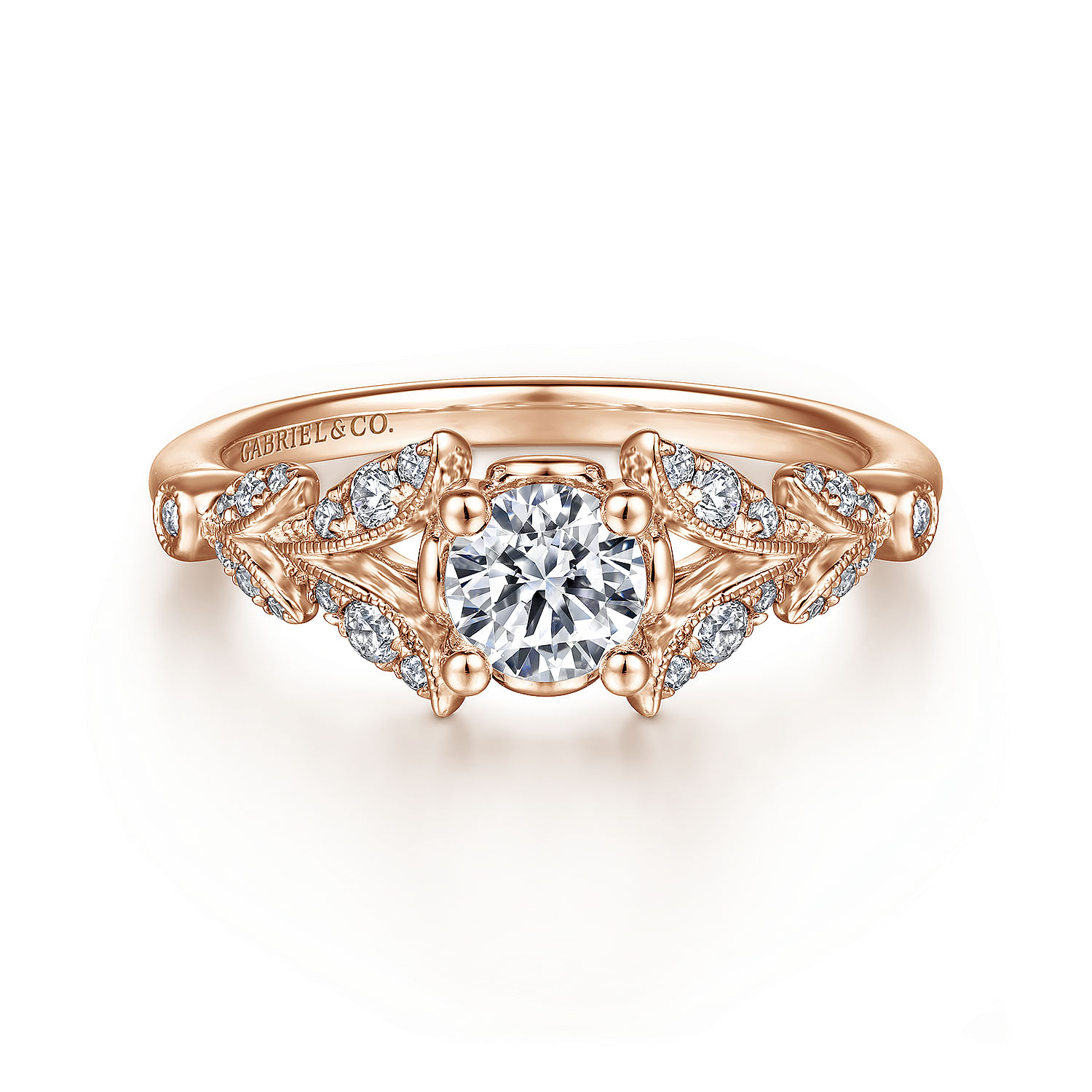 Gabriel - Vintage Inspired 14K Rose Gold Split Shank Round Diamond Engagement Ring