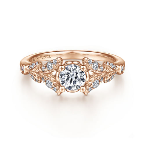 Vintage Inspired 14K Rose Gold Split Shank Round Diamond Engagement Ring