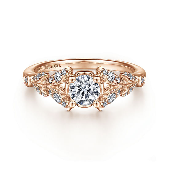 Gabriel - Vintage Inspired 14K Rose Gold Split Shank Round Diamond Engagement Ring