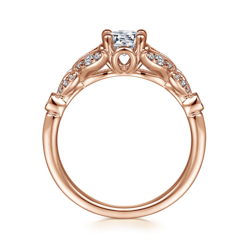 Vintage Inspired 14K Rose Gold Split Shank Round Diamond Engagement Ring