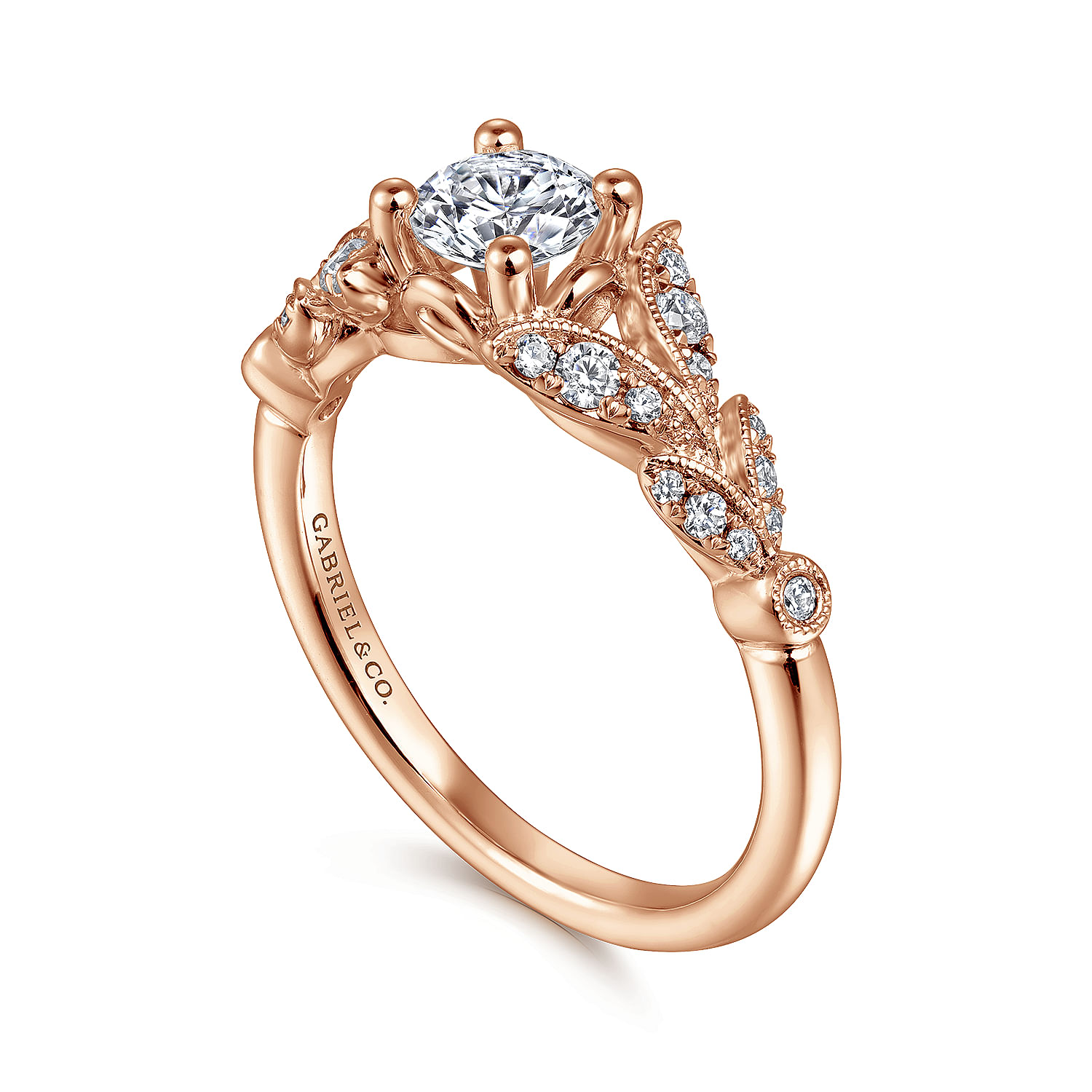Vintage Inspired 14K Rose Gold Split Shank Round Diamond Engagement Ring