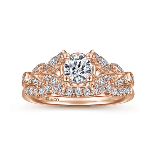 Vintage Inspired 14K Rose Gold Split Shank Round Diamond Engagement Ring