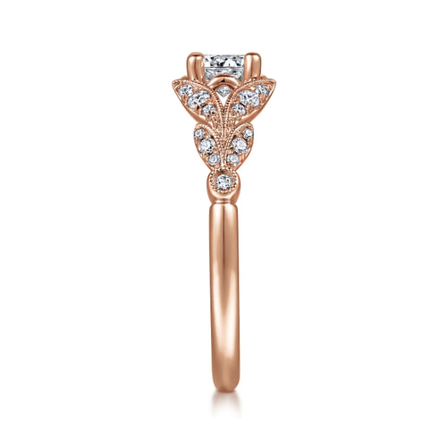 Vintage Inspired 14K Rose Gold Split Shank Round Diamond Engagement Ring