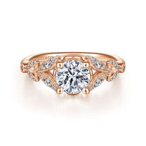 Vintage Inspired 14K Rose Gold Split Shank Round Diamond Engagement Ring