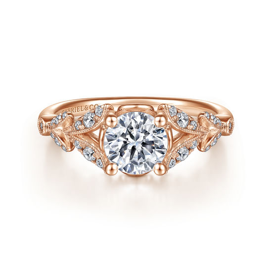 Gabriel - Vintage Inspired 14K Rose Gold Split Shank Round Diamond Engagement Ring