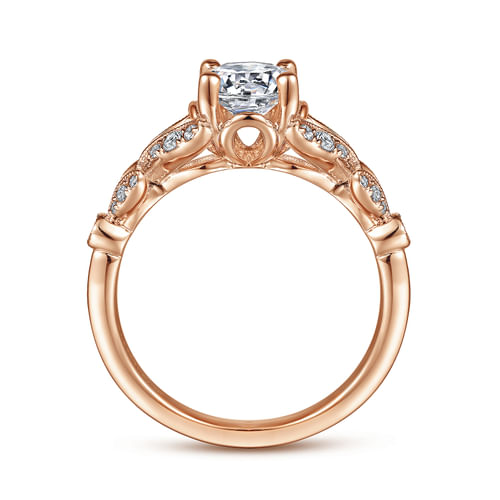 Vintage Inspired 14K Rose Gold Split Shank Round Diamond Engagement Ring