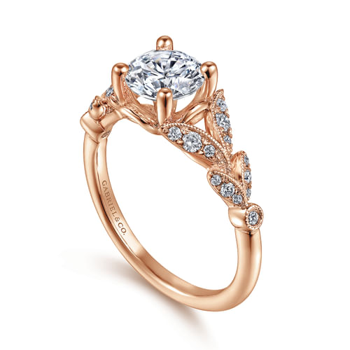 Vintage Inspired 14K Rose Gold Split Shank Round Diamond Engagement Ring