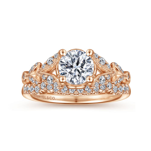 Vintage Inspired 14K Rose Gold Split Shank Round Diamond Engagement Ring
