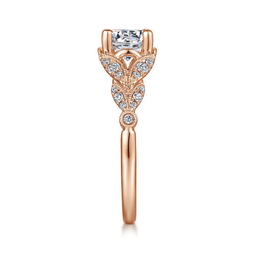Vintage Inspired 14K Rose Gold Split Shank Round Diamond Engagement Ring