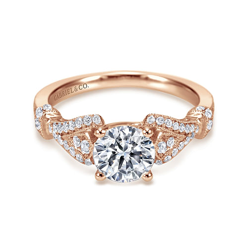 Vintage Inspired 14K Rose Gold Split Shank Round Diamond Engagement Ring