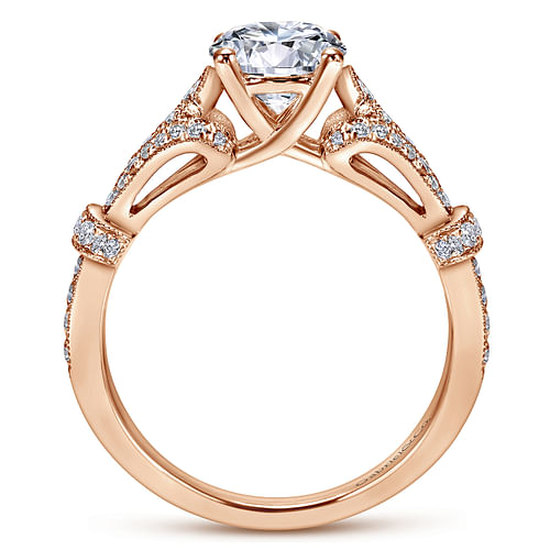Vintage Inspired 14K Rose Gold Split Shank Round Diamond Engagement Ring