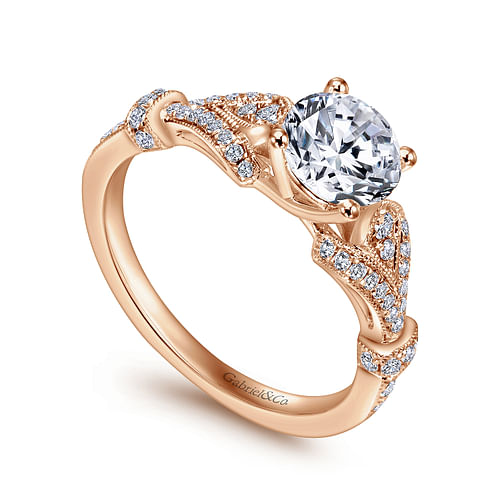 Vintage Inspired 14K Rose Gold Split Shank Round Diamond Engagement Ring