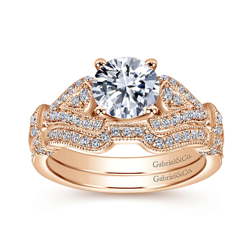 Vintage Inspired 14K Rose Gold Split Shank Round Diamond Engagement Ring