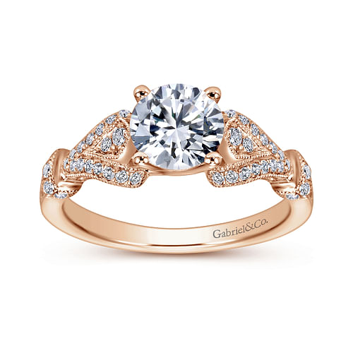 Vintage Inspired 14K Rose Gold Split Shank Round Diamond Engagement Ring