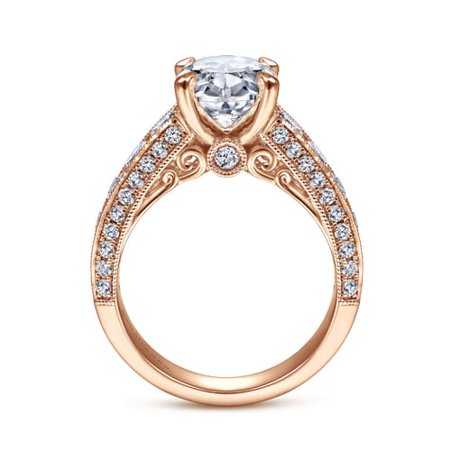 Vintage Inspired 14K Rose Gold Wide Band Oval Diamond Channel Set Engagement Ring