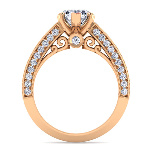 Vintage Inspired 14K Rose Gold Wide Band Pear Shape Diamond Channel Set Engagement Ring
