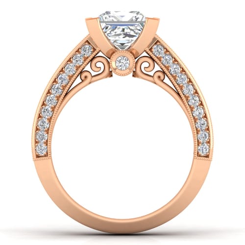 Vintage Inspired 14K Rose Gold Wide Band Princess Cut Diamond Channel Set Engagement Ring