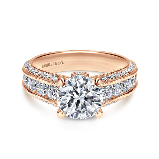 Gabriel - Vintage Inspired 14K Rose Gold Wide Band Round Diamond Engagement Ring
