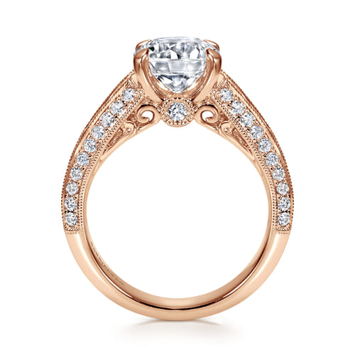 Vintage Inspired 14K Rose Gold Wide Band Round Diamond Engagement Ring