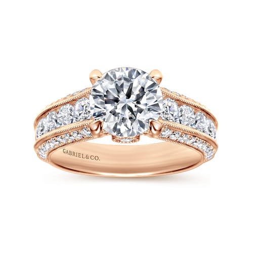 Vintage Inspired 14K Rose Gold Wide Band Round Diamond Engagement Ring