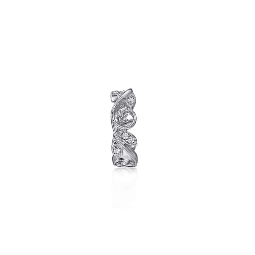 Vintage Inspired 14K White Gold 13.5MM Diamond Single Ear Cuff