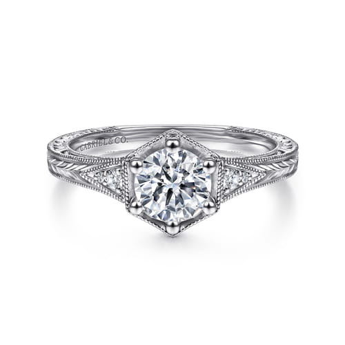 Vintage Inspired 14K White Gold 6 Prong Round Diamond Engagement Ring Vintage Inspired 14K White Gold 6 Prong Round Diamond Engagement Ring