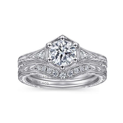 Vintage Inspired 14K White Gold 6 Prong Round Diamond Engagement Ring Vintage Inspired 14K White Gold 6 Prong Round Diamond Engagement Ring