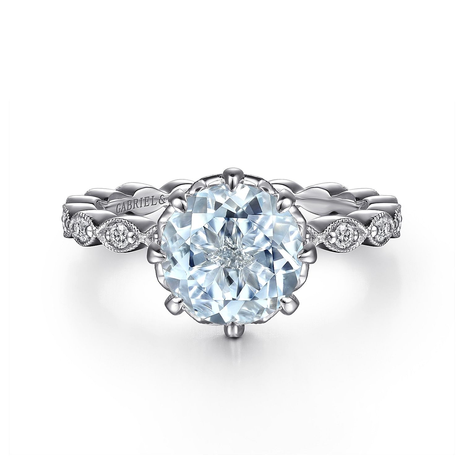 Vintage Inspired 14K White Gold Aquamarine and Diamond Engagement Ring