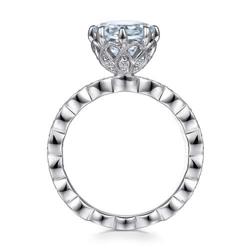 Vintage Inspired 14K White Gold Aquamarine and Diamond Engagement Ring
