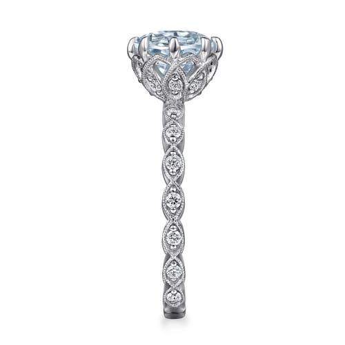 Vintage Inspired 14K White Gold Aquamarine and Diamond Engagement Ring