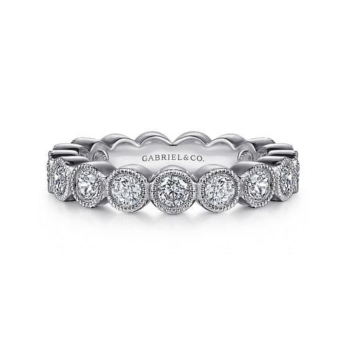 Vintage Inspired 14K White Gold Bezel Set Diamond Eternity Band
