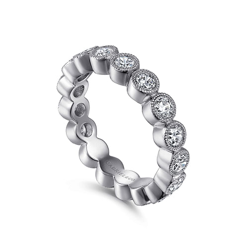 Vintage Inspired 14K White Gold Bezel Set Diamond Eternity Band