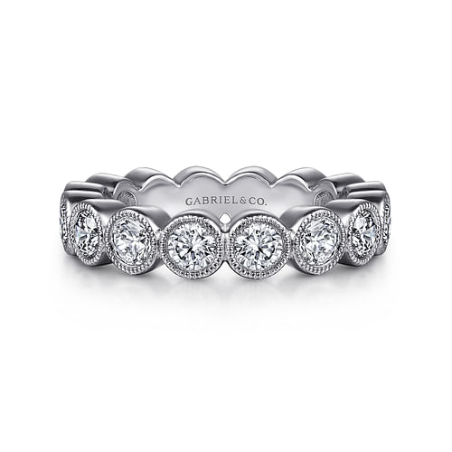 Vintage Inspired 14K White Gold Bezel Set Diamond Eternity Band