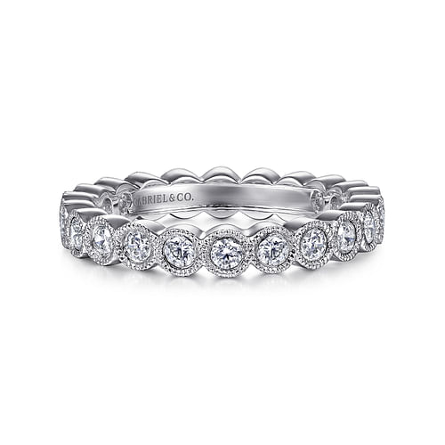 Vintage Inspired 14K White Gold Bezel Set Diamond Eternity Band