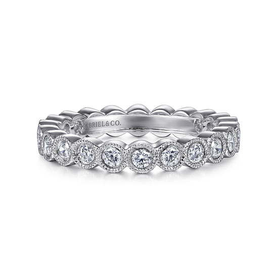 Gabriel - Vintage Inspired 14K White Gold Bezel Set Diamond Eternity Band