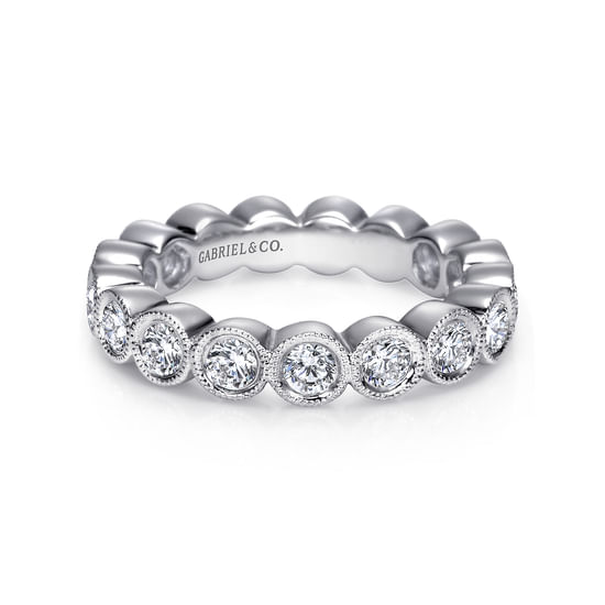 Gabriel - Vintage Inspired 14K White Gold Bezel Set Diamond Eternity Band