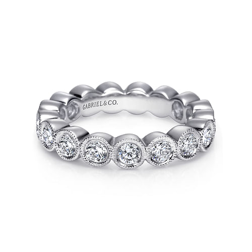 Vintage Inspired 14K White Gold Bezel Set Diamond Eternity Band