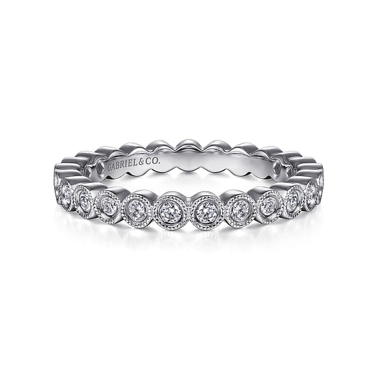 Gabriel - Vintage Inspired 14K White Gold Bezel Set Diamond Eternity Band