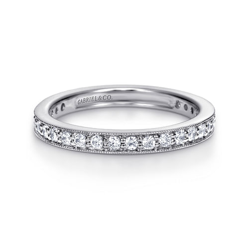 Vintage Inspired 14K White Gold Channel Prong Set Diamond Eternity Band