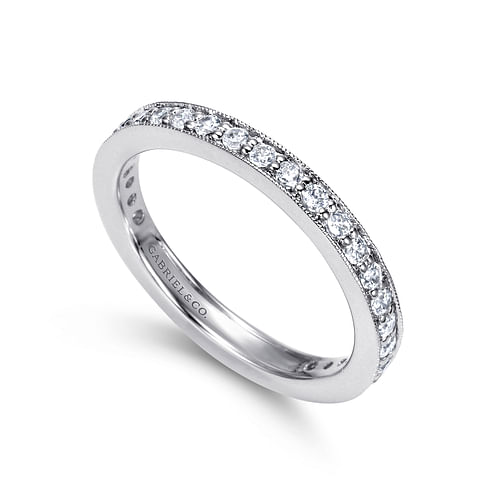Vintage Inspired 14K White Gold Channel Prong Set Diamond Eternity Band