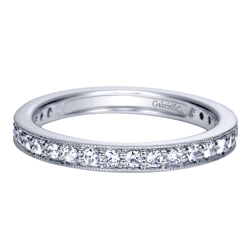 Vintage Inspired 14K White Gold Channel Prong Set Diamond Eternity Band