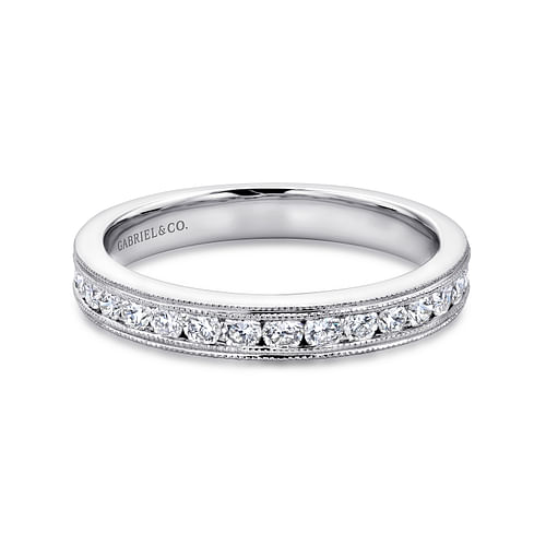 Vintage Inspired 14K White Gold Channel Set Diamond Anniversary Band