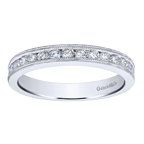 Vintage Inspired 14K White Gold Channel Set Diamond Anniversary Band