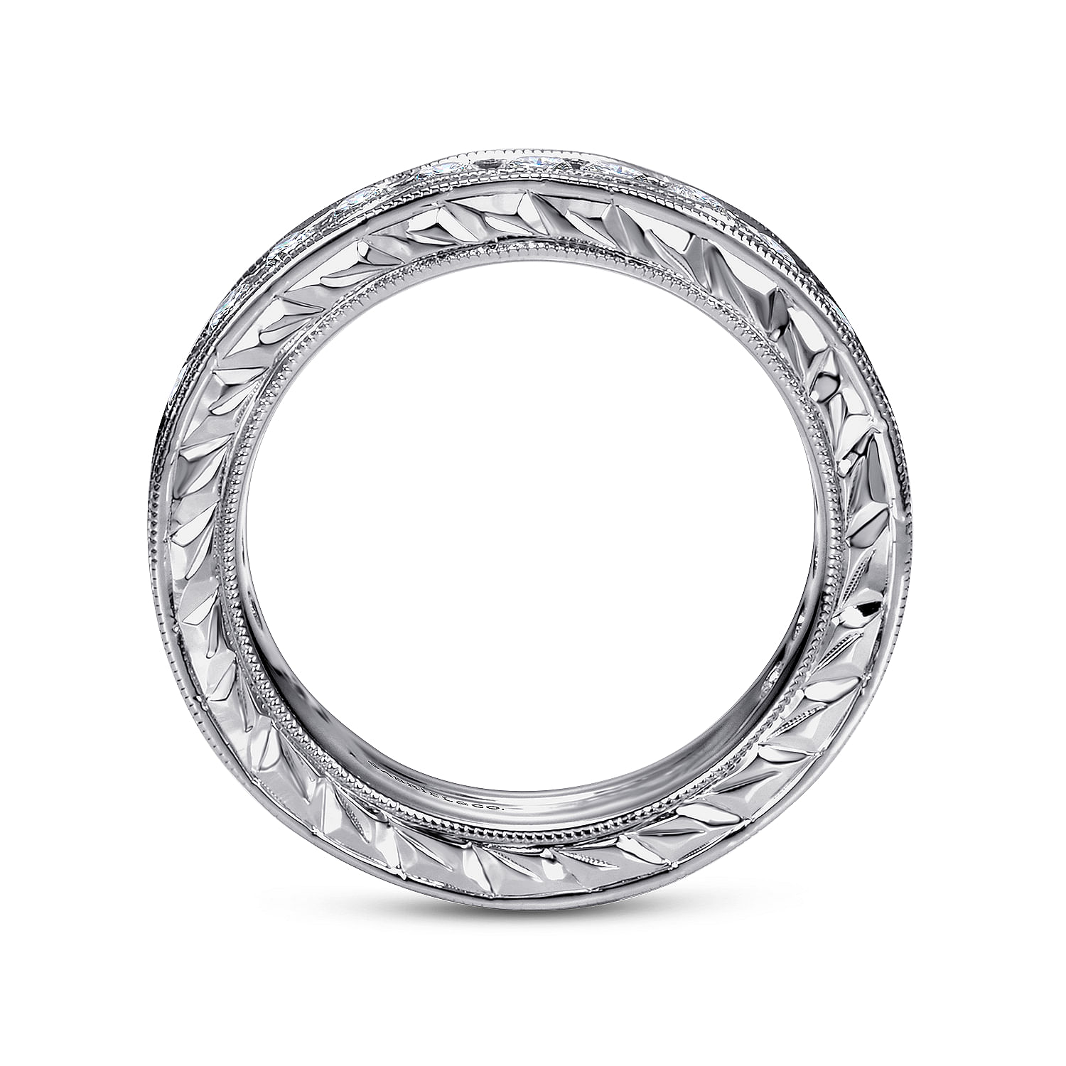 Vintage Inspired 14K White Gold Channel Set Diamond Eternity Band with Engraving