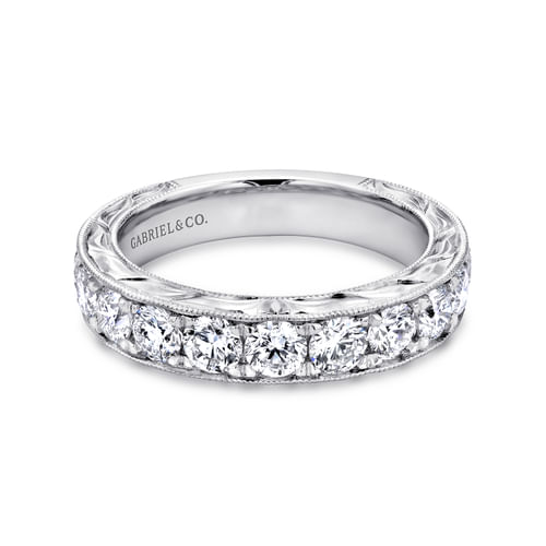 Vintage Inspired 14K White Gold Channel Set Diamond Wedding Band with Engraving