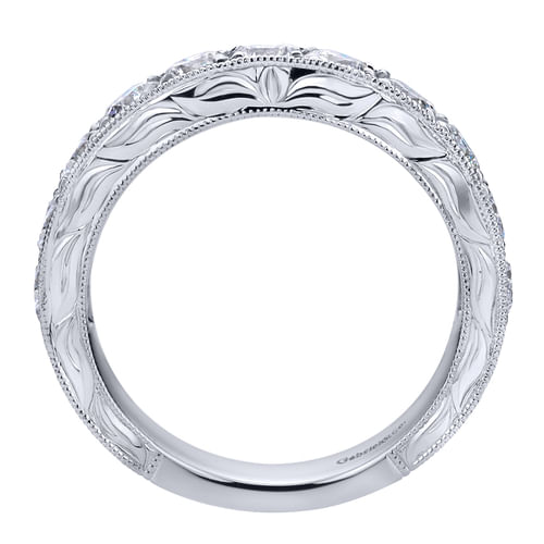 Vintage Inspired 14K White Gold Channel Set Diamond Wedding Band with Engraving