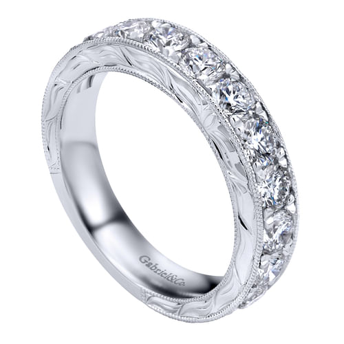 Vintage Inspired 14K White Gold Channel Set Diamond Wedding Band with Engraving