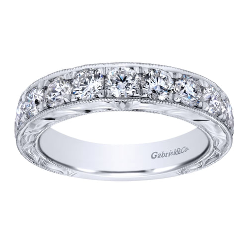 Vintage Inspired 14K White Gold Channel Set Diamond Wedding Band with Engraving
