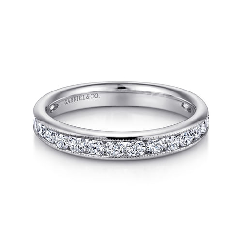 Vintage Inspired 14K White Gold Channel Set Diamond Wedding Band