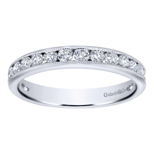 Vintage Inspired 14K White Gold Channel Set Diamond Wedding Band